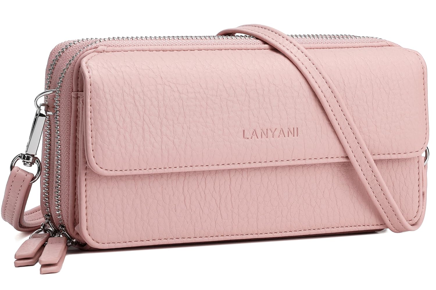 RFID Crossbody Wallet Wristlet Purse with Phone Pocket For Women Vegan Leather