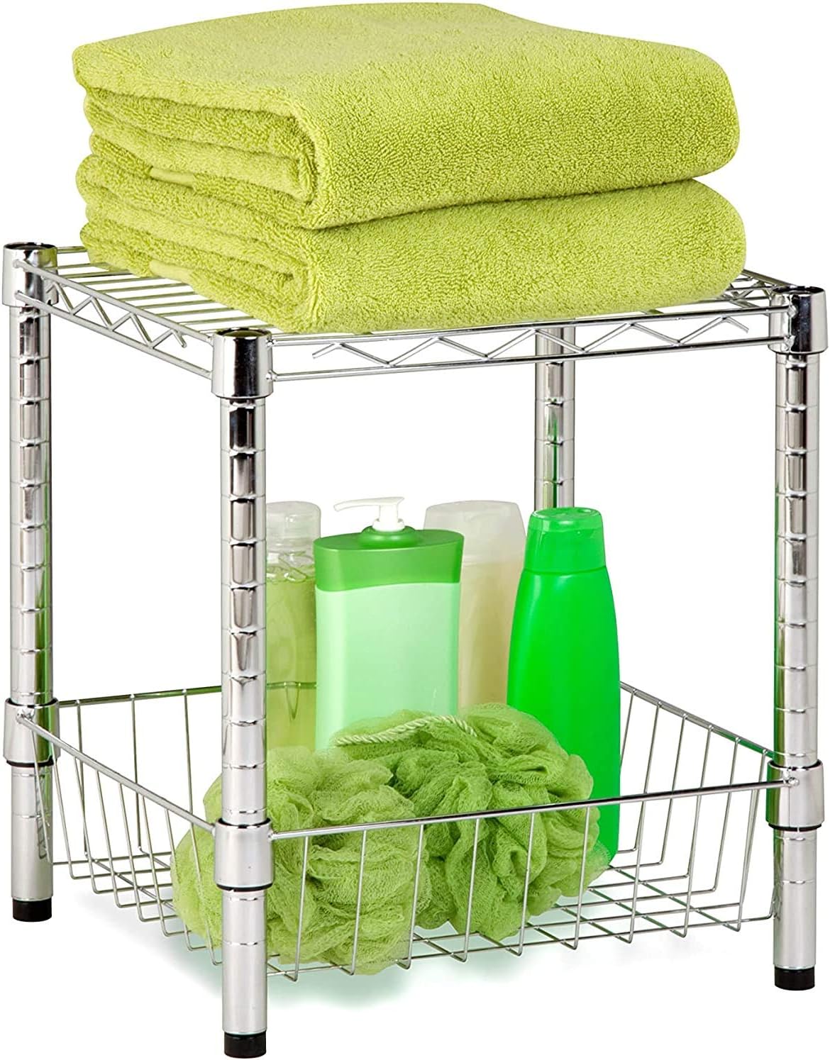 Honey-Can-Do Chrome Wire Table w/Basket, Large