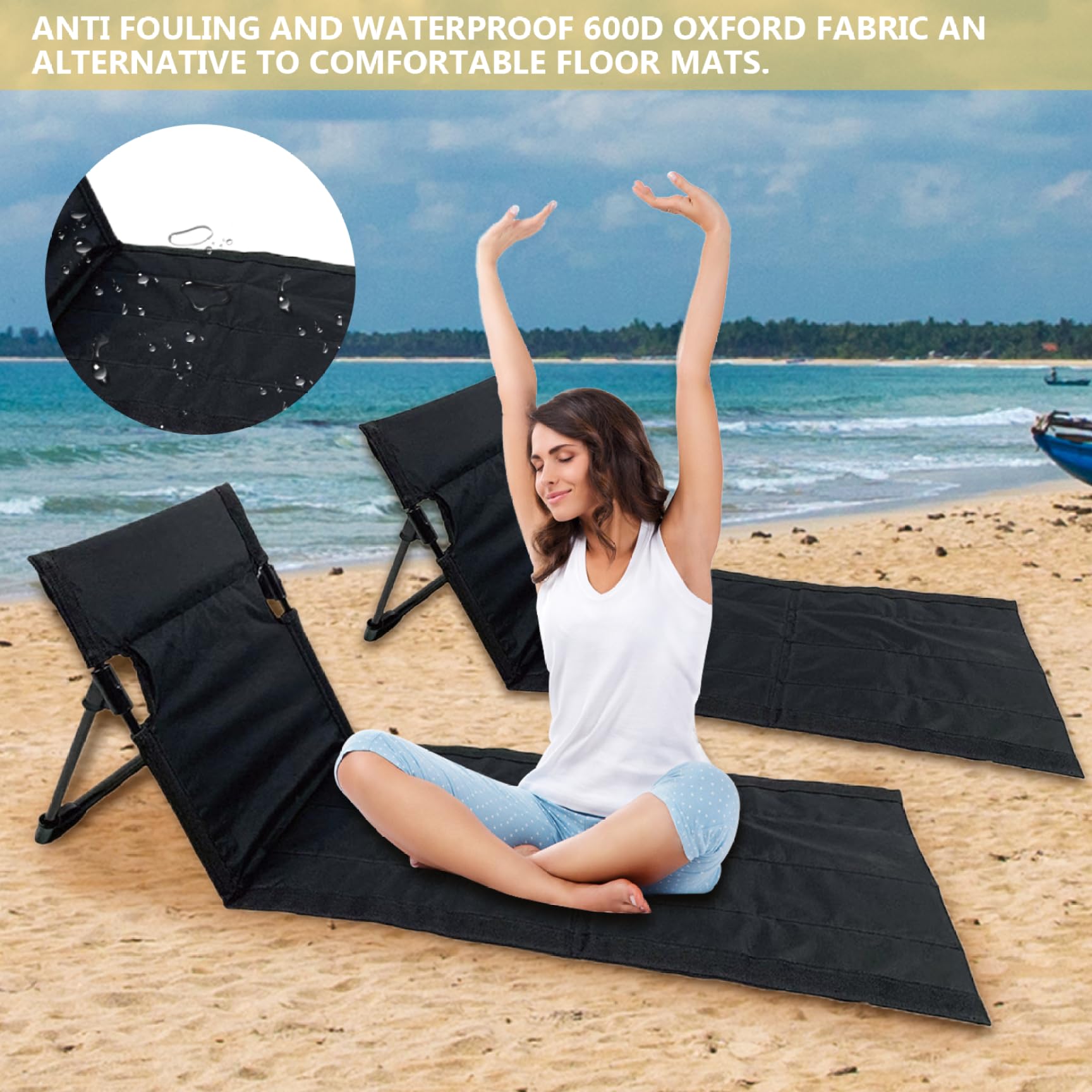 Sedia a spiaggia pieghevole portatile da spiaggia portatile con tasca impermeabile in maglia sedia a sdraio robusto tappetino da sole per sedile da sole per, piscina, picnic nero