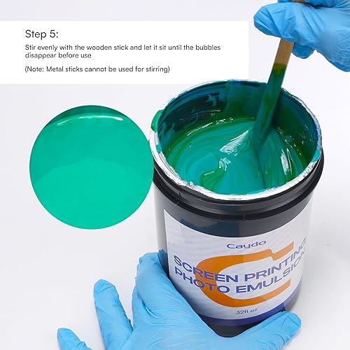 Vista 11 de Caydo Emulsión fotográfica para serigrafía (8.5 oz), sensibilizador diazo (0.04 oz), taza medidora, guantes y 5 palitos de agitación, suministros
