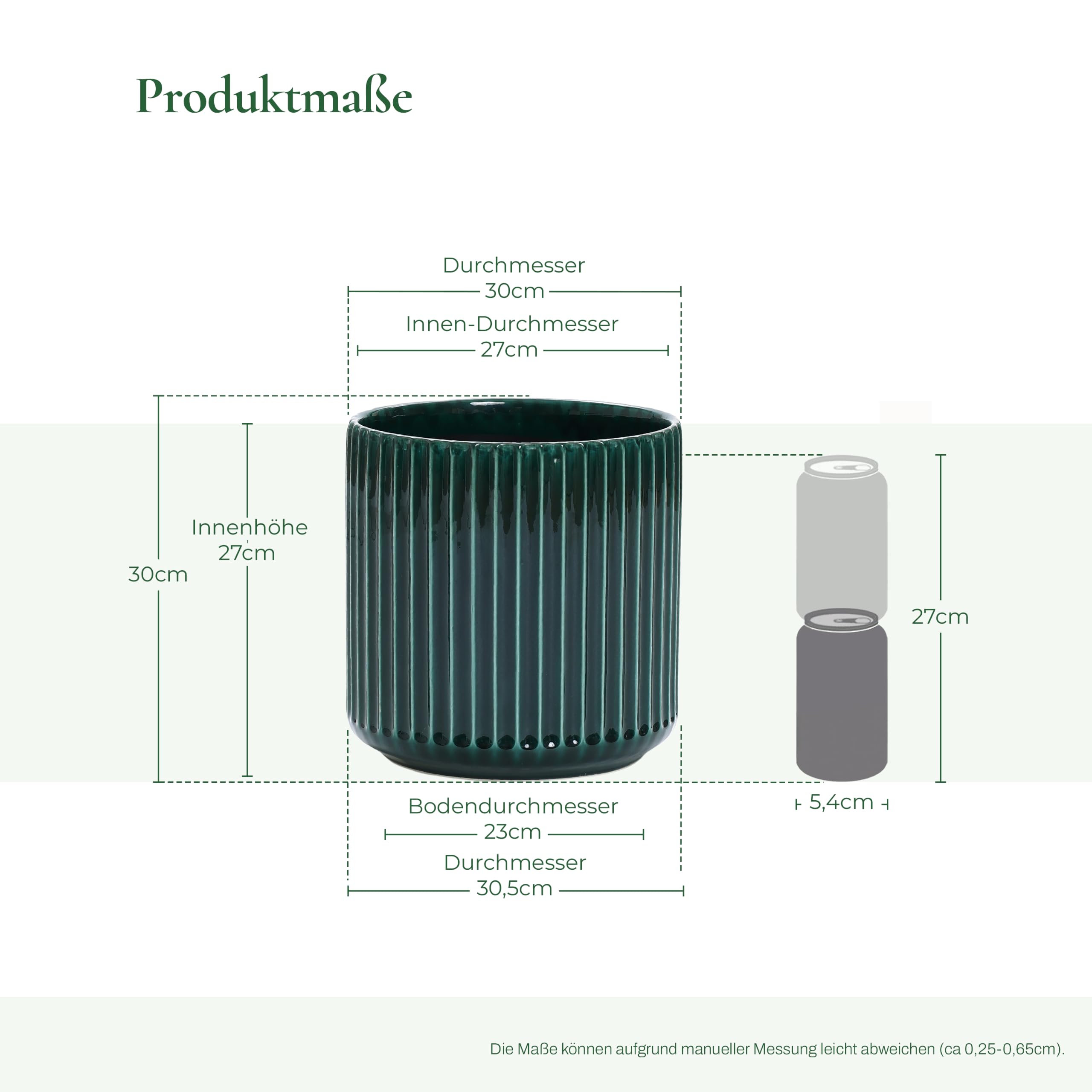 Keramik Blumentopf Groß, Ø30 Round Übertöpfe mit Drainage Dunkelgrün