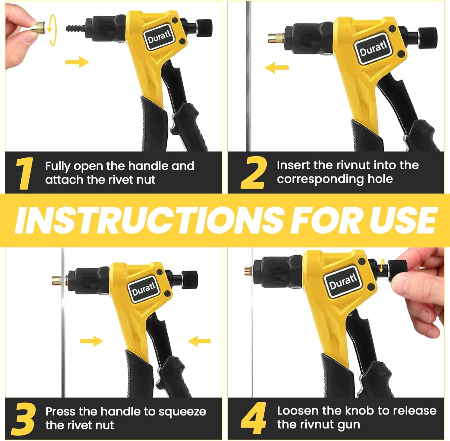 Rivet Nut Tool Kit, 8-Inch Hand Rivnut Tool for Tight Spaces, Nutsert Tool Kit with 96pcs Rivnuts, 8 Metric & SAE Mandrels (M3-M6, 6-32, 8-32, 10-24, 1/4-20), Durable Carrying Case Included