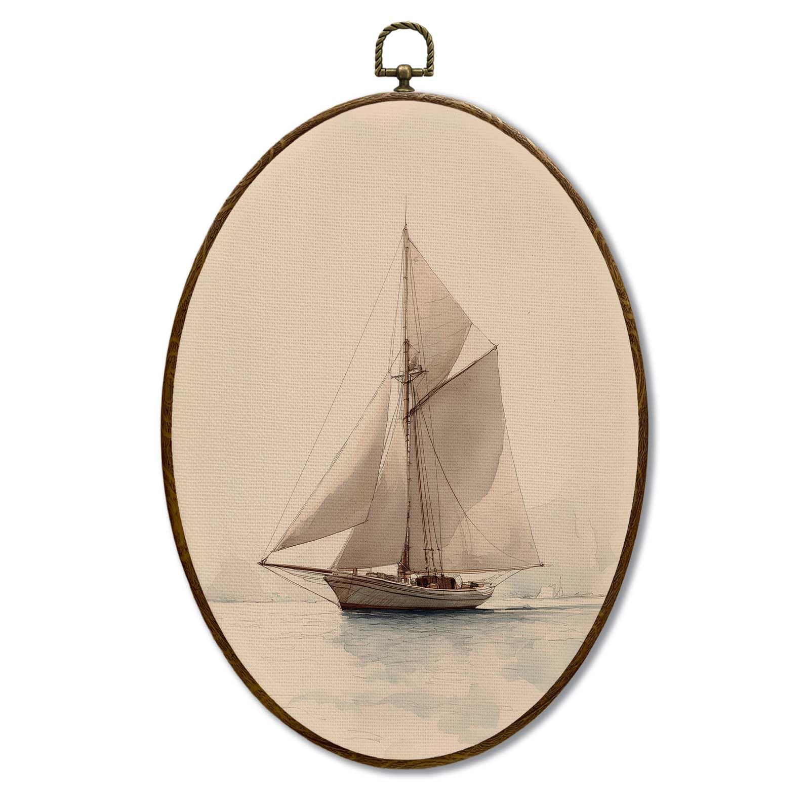Photo 1 of XINCEYWJ Coastal Beach Sailboat Oval Wall Art Decor, Nautical Canvas Prints Artwork Framed, Neutral Ocean Maritime Seascape Sailboat Oval Wall Hanging Decor for Home Bedroom Living Room, 11x8.5 Inch
