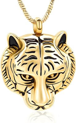 Yinplsmemory Cremation Jewelry Tiger Head Urn Necklace for Ashes Holder Stainless Steel Mens Ashes Keepsake Memorial Jewelry for Human/Pet Ashes