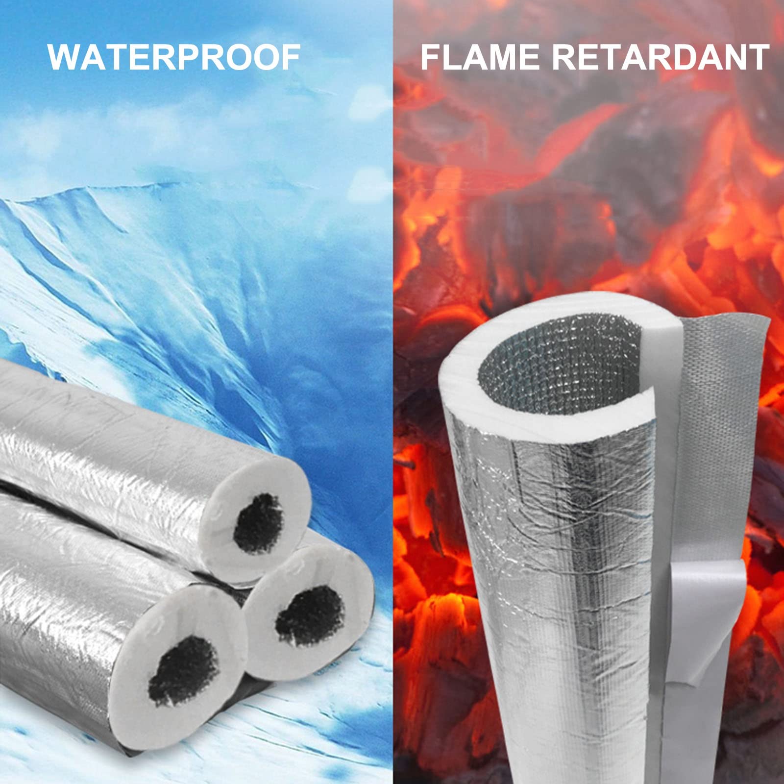 Tubo De Aislamiento De Tubería para Exteriores, Aislamiento De Tubería De Espuma Autoadhesiva Abierta, Diseño De Lámina De Aluminio De Doble Capa, 20 Mm De Espesor, Longitud 1 M