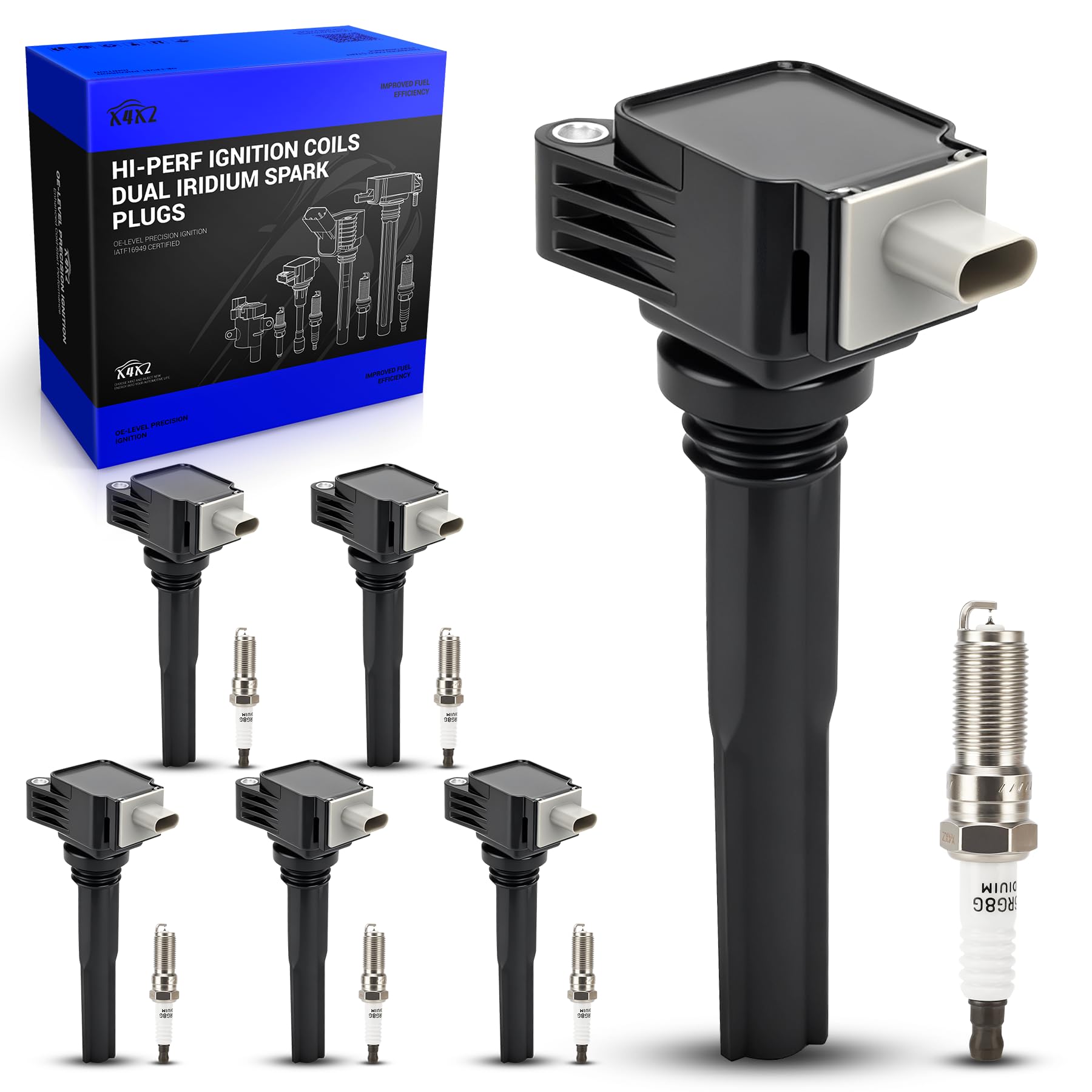 UF826 Ignition Coil &amp; 96621 Double Iridium Spark Plug for 17-20 Ford F-150