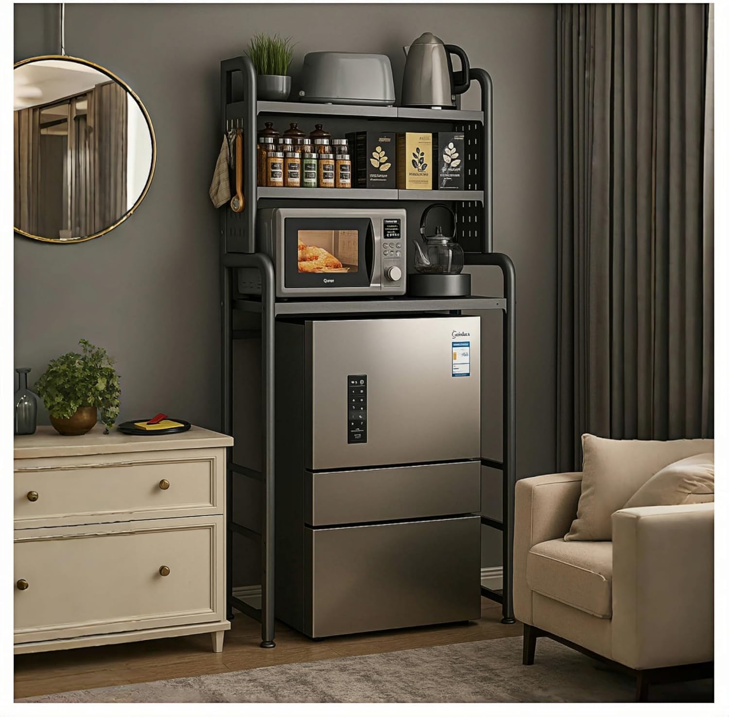 Dorm Microwave Storage mini Fridge Rack, can be Placed Above the White mini Fridge Shelf, The Height and Length are Adjustable, Suitable for Various Sizes of refrigerators (Gray)