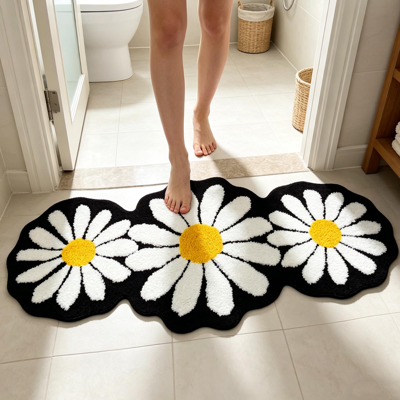 tapis de bain anti-dérapant marguerites