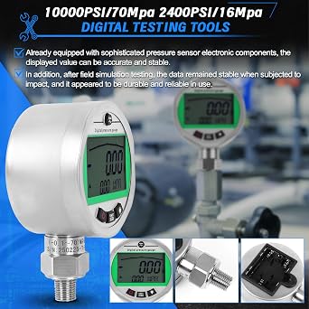 Digital Pressure Gauge Kit with Test Hoses Couplings, Hydraulic Gas Water Pressure Test Kit with Backlight Set (16MPA 70Mpa 3 Hoses 12 Couplings)