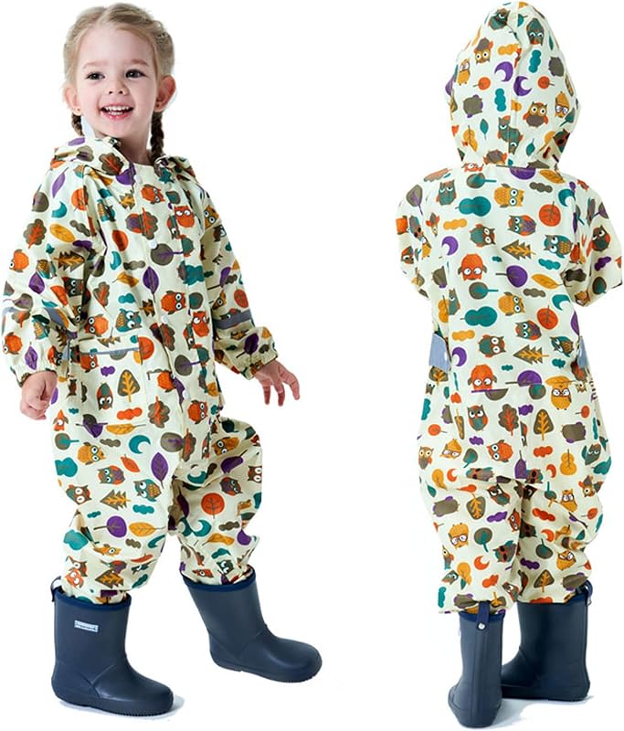 Fewlby Tuta Impermeabile Bambini Tuta Pioggia Bambina Antipioggia con Cappuccio Poncho Impermeabile Ragazze Ragazzi Giacche da Pioggia con Cappello Trasparente per 1-10 Anni