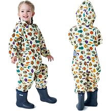 Fewlby Rain Suit Kids Puddle Suit Boys Girls Muddy Suit All in One Waterproof Overalls Toddler Lighweight Raincoat Cartoon Rainwear 1-10 Years S-XXL Size