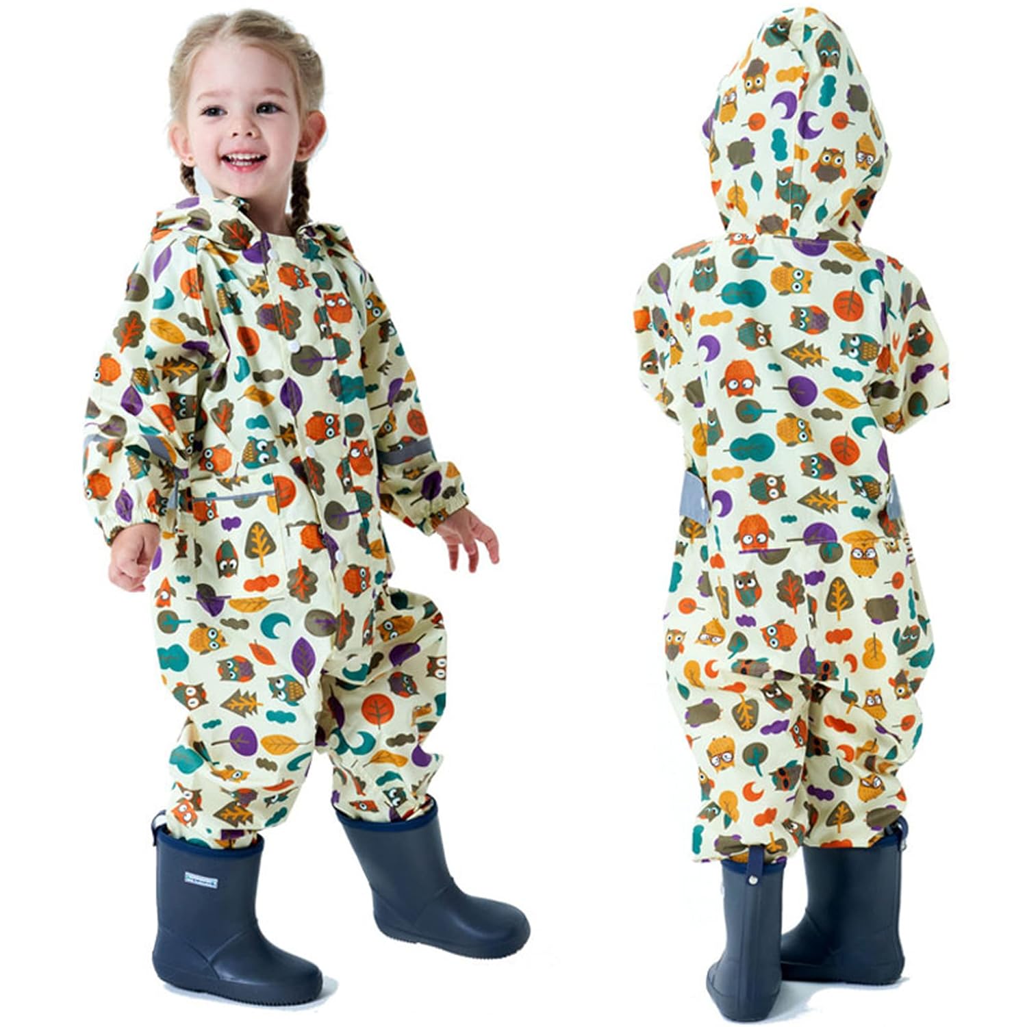 Kids Toddler Rain Suit for Boys Girls One Piece Hoodie