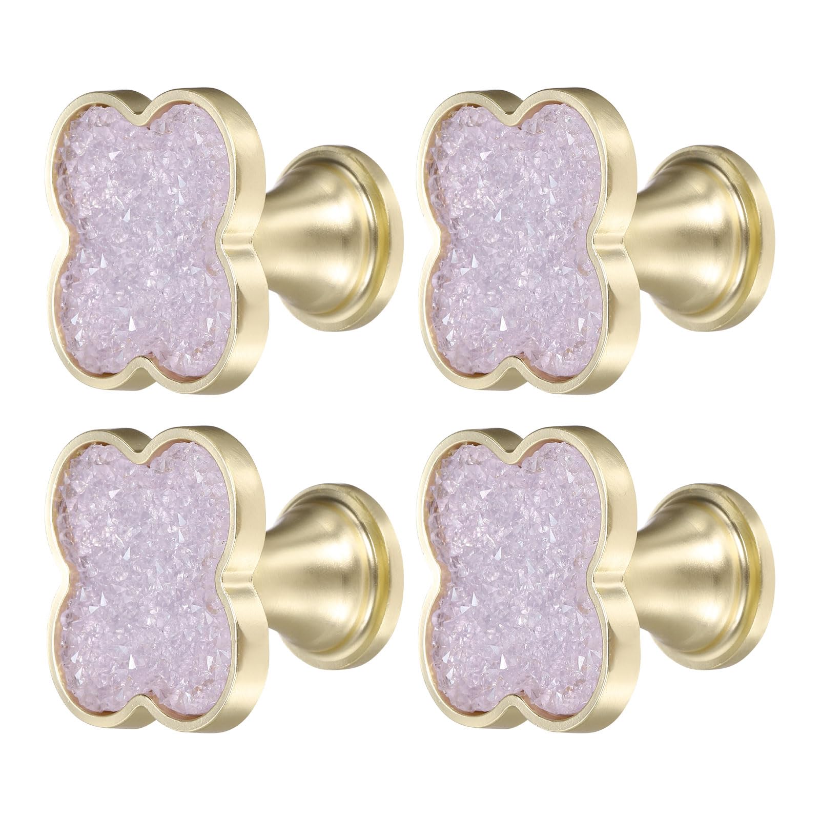 sourcing map 4Pcs Drawer Knobs, Zinc Alloy Decorative Four-Leaf Pull Handles with Screws for Furniture Dresser Wardrobe Cupboard, Crystal Purple