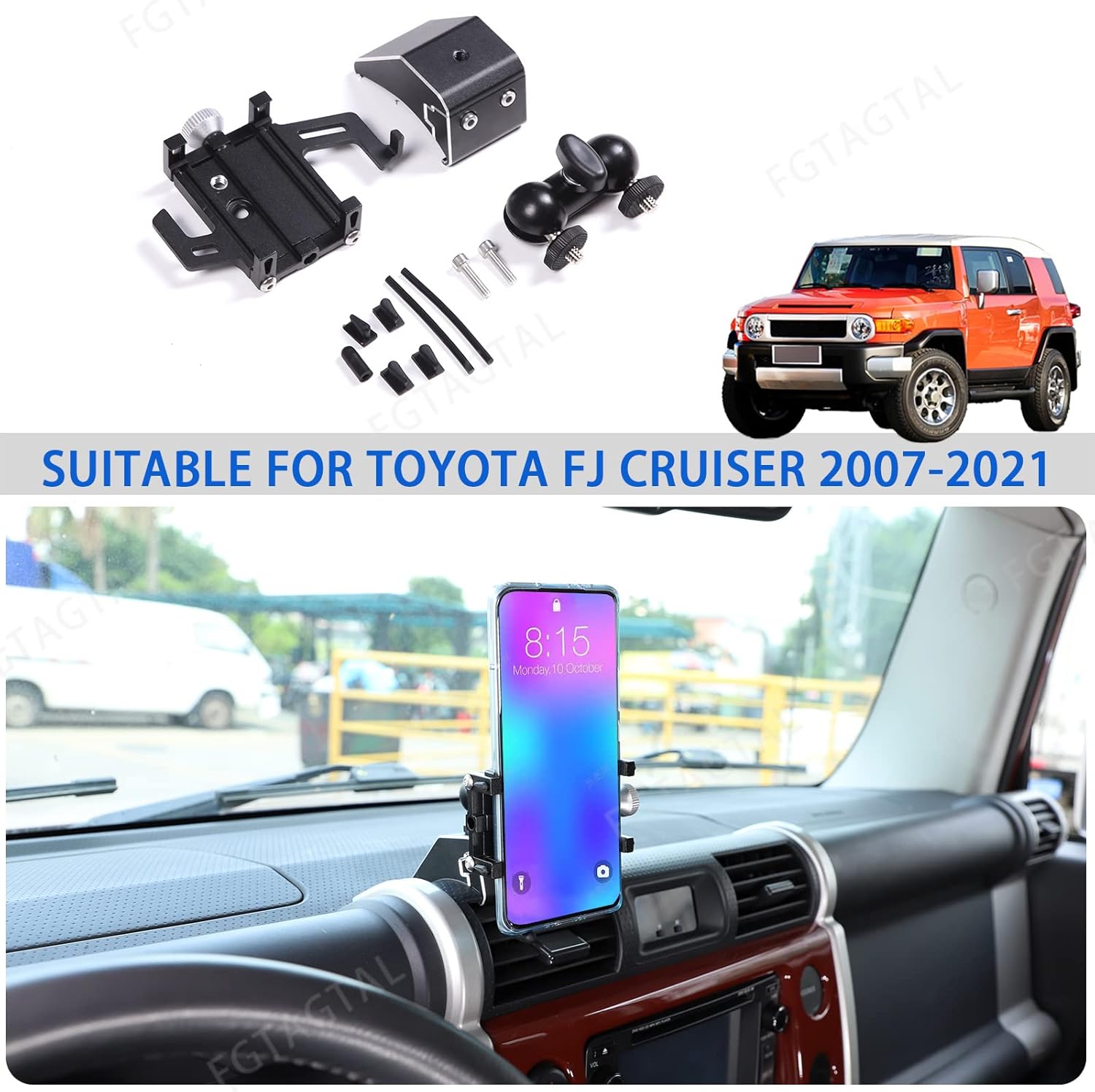 Car Phone Mount Compatible with Toyot@ FJ Cruiser 2007-2021, Center Console Air Outlet Cell Phone Holder, Handsfree Air Vent Phone Stand, 1PCS (Style H)