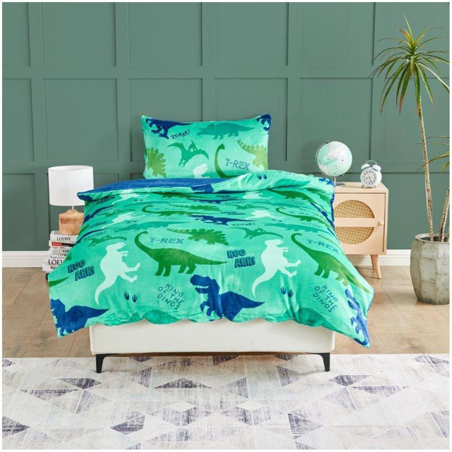 Dinosaur Single Duvet Cover Set - Kids Sherpa Fluffy Fleece Bedding Quilt Bedset - Thermal, Snuggle Bed Cover for Children Bed (135x200 cm) - Teddy Fleece Kids Duvet Cover - Washable โ image 1