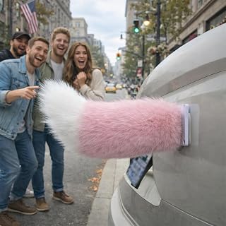 Remote Control Electric Car Tail Wagging Cute Plush Fuzzy Moving Ornament Decoration, Handmade USB Rechargeable Adjustable Speed Auto Trunk Bumper Charm Universal Fit Vehicle Exterior Accessory (A)