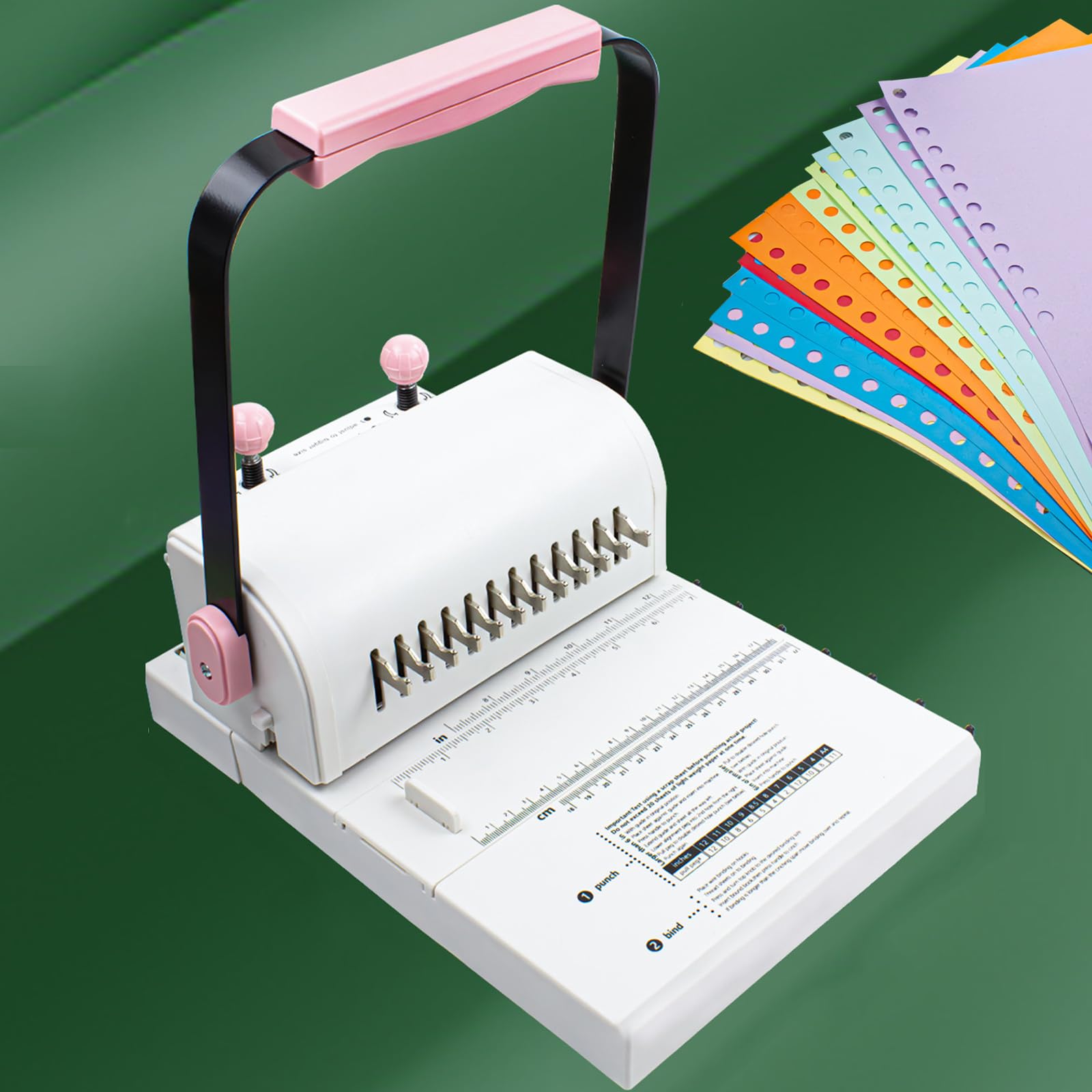 Raccoglitore manuale con perforatore a 12 fori, capacità 20 fogli, righello e lama retrattile per rilegatura documenti da ufficio e scuola