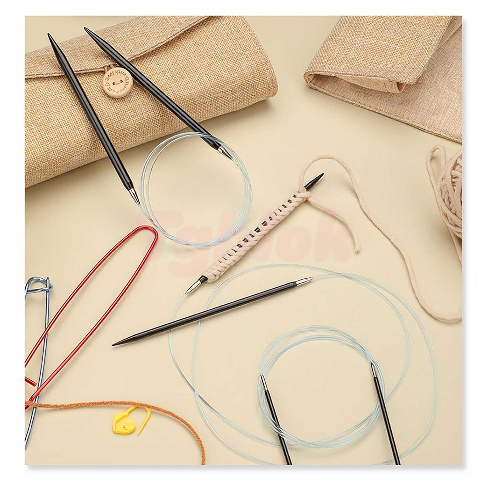 Juego de Agujas de Tejer de Madera de 2,5-8 mm con Bolsa de Almacenamiento para Tejer Todo Tipo de Hilos, Tejido Circular sin Costuras, Suave y Flexible, Gran Resistencia a la tracción
