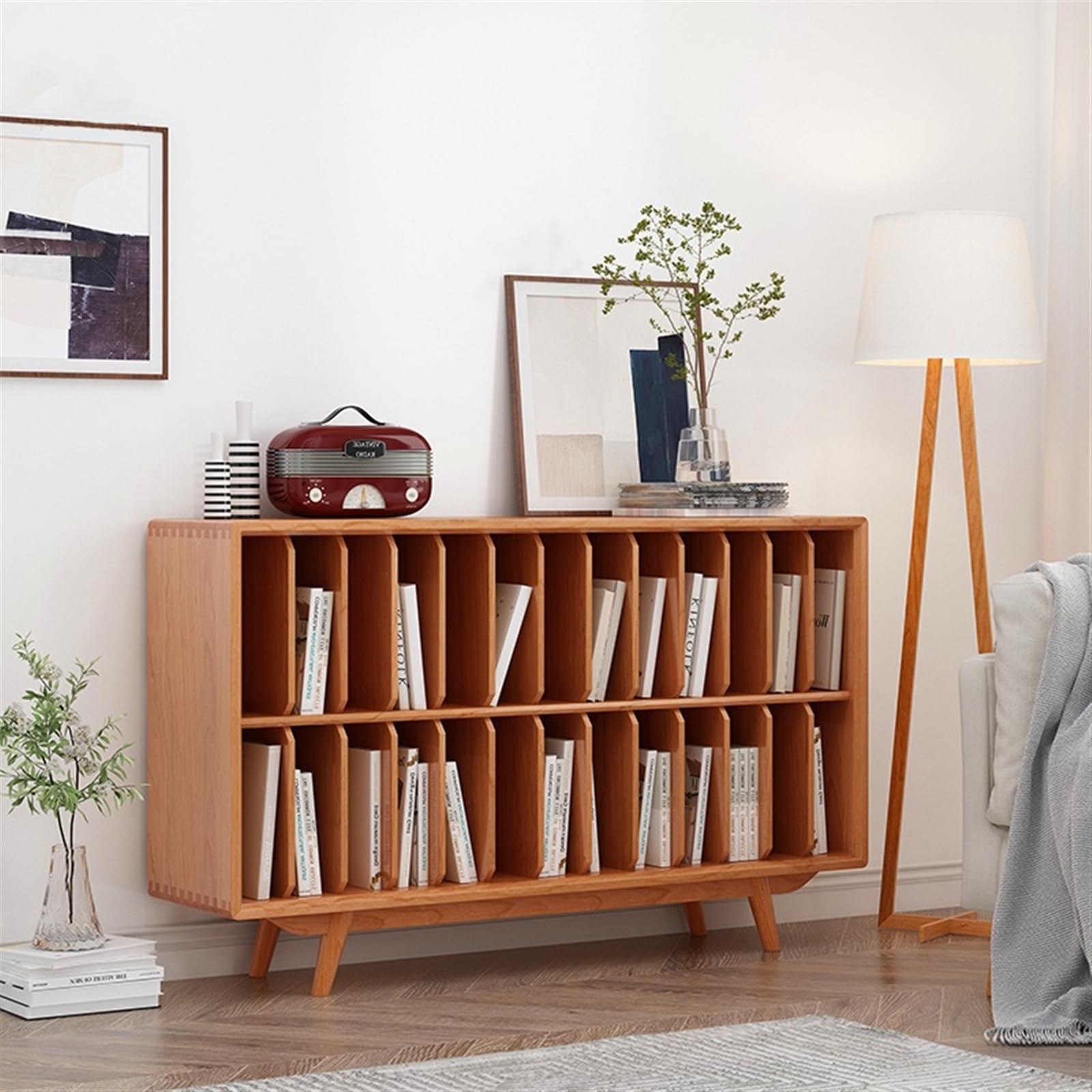 Grande armadietto per giradischi con console in legno per soggiorno e ufficio, 26 armadietti, stabile supporto per CD per collezione e nizing in vinile