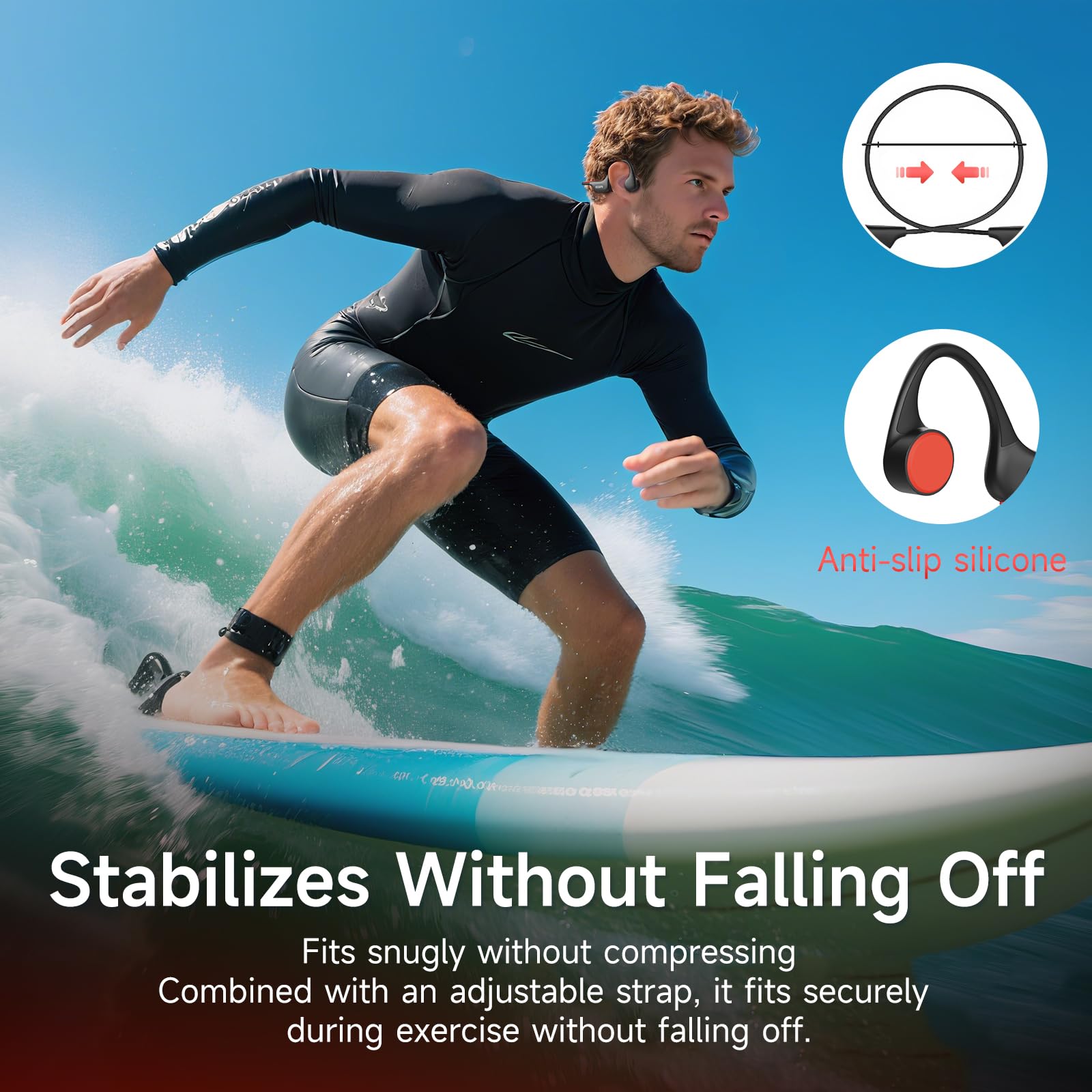 IFECCO Auriculares Conduccion Osea Natacion - IP68 Resistente al Agua Auriculares para Nadar Bluetooth 6.0,Cascos Conduccion Osea con 8G Mp3 para Natacion Correr Ciclismo