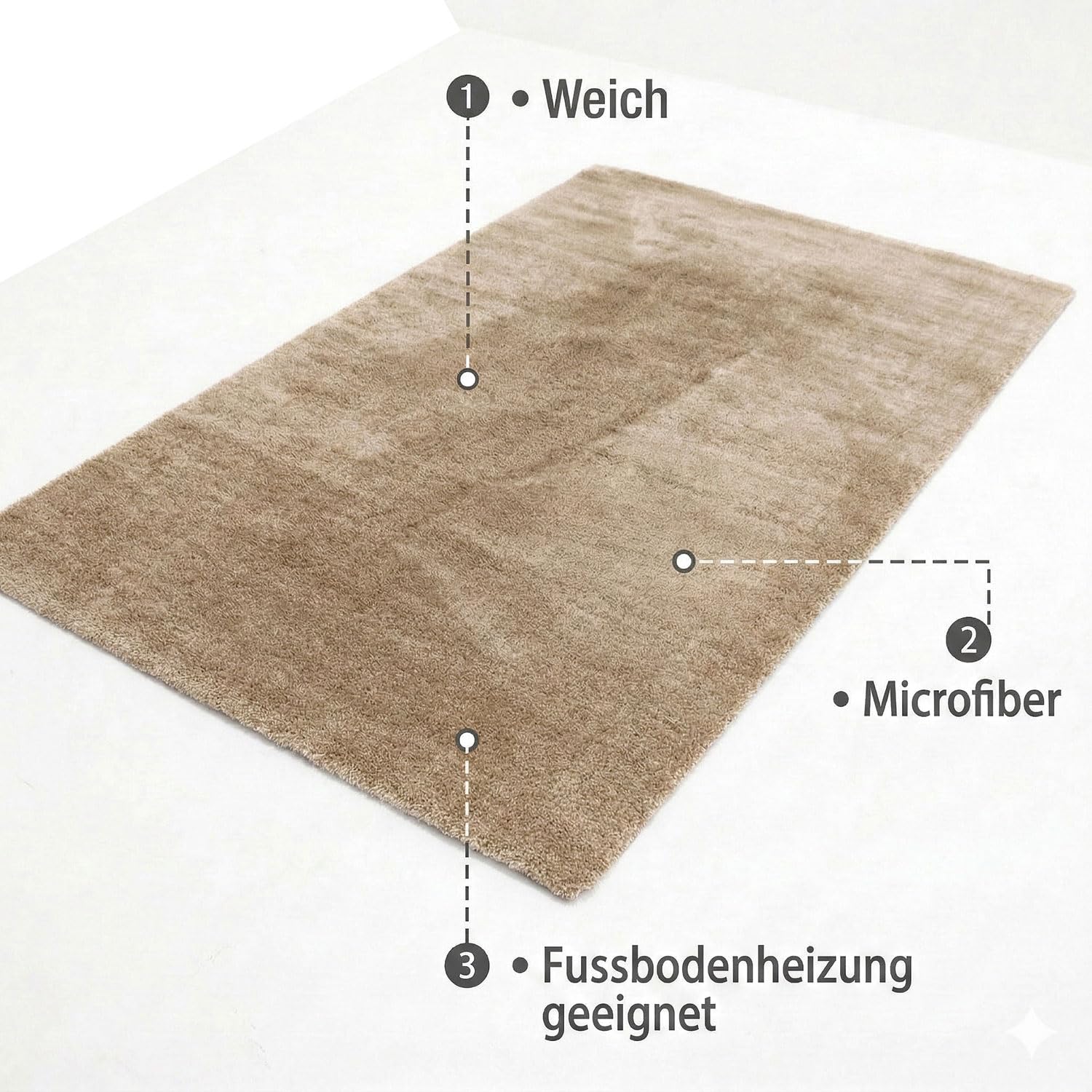 VIMODA Teppich Mikrofaser Ultra Weich – Flauschiger Teppich für Wohnzimmer & Schlafzimmer Pflegeleicht,Farbe:Beige;Maße:200x290 cm