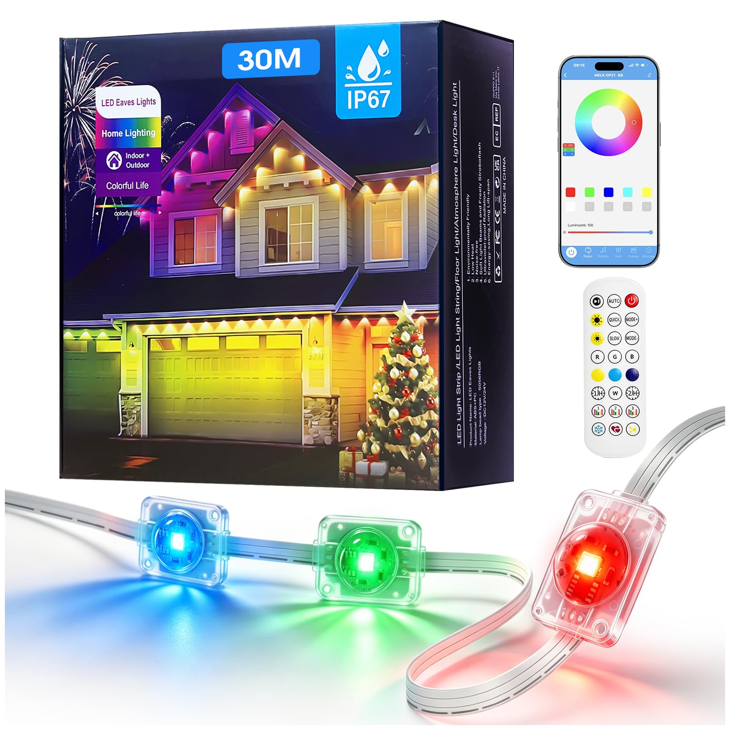 yAyusi Éclairage Extérieur Permanent pour Maison,30M Lampe Halloween RGB+IC