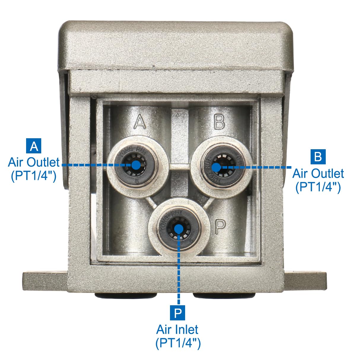 Baomain Pneumatisches Fußbetätigtes Pedalventil FOV-320A Verriegelung 5/2 Wege PT 1/4 Zoll mit Armaturen