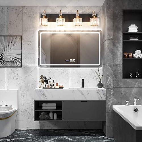 Miniatura 75 de Ralbay - Luces para tocador de baño doradas, 3 luces, de cristal dorado, modernas lámparas para usar sobre el espejo. dorado (Round-Gold),dorado