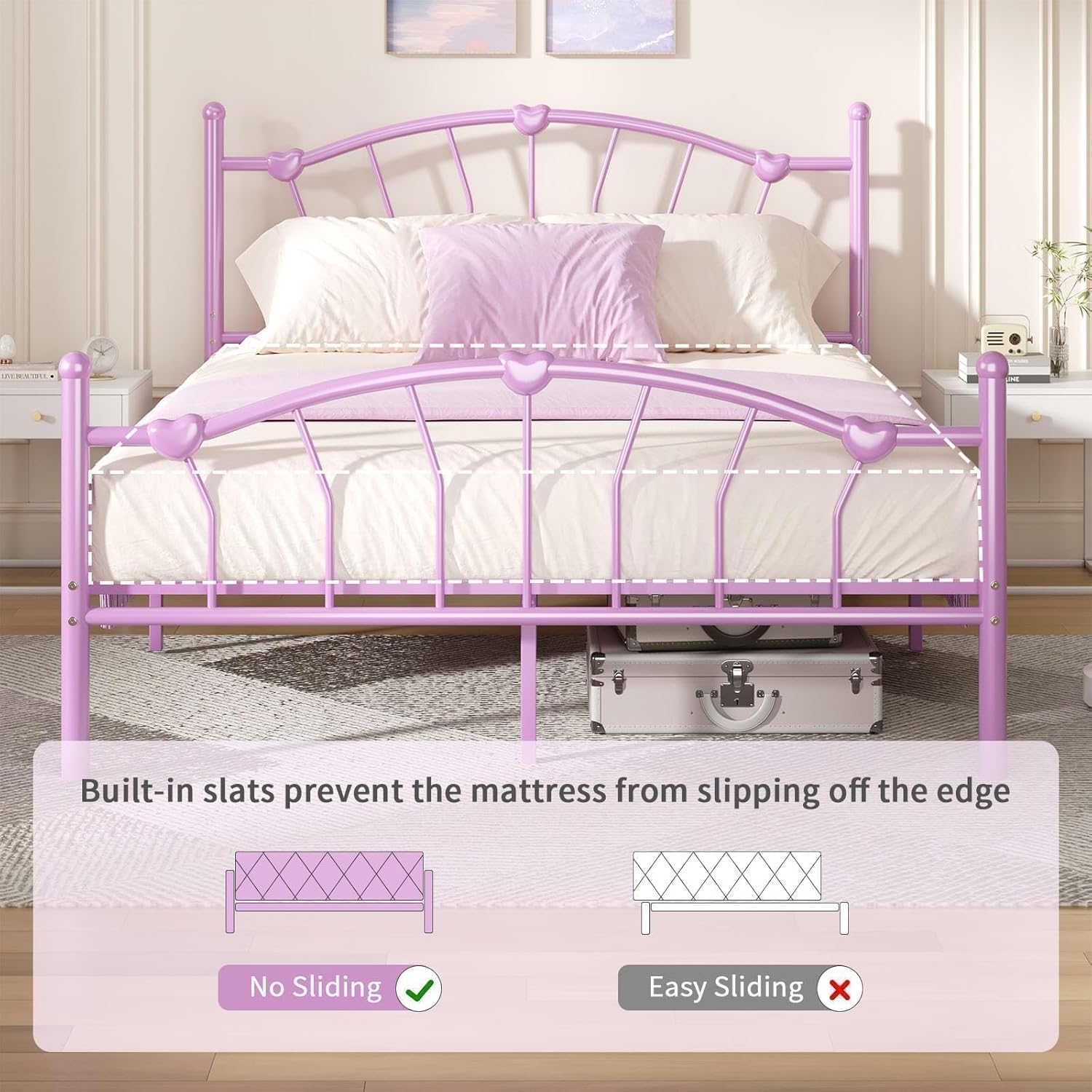 Illustration of built-in slats preventing mattress slipping
