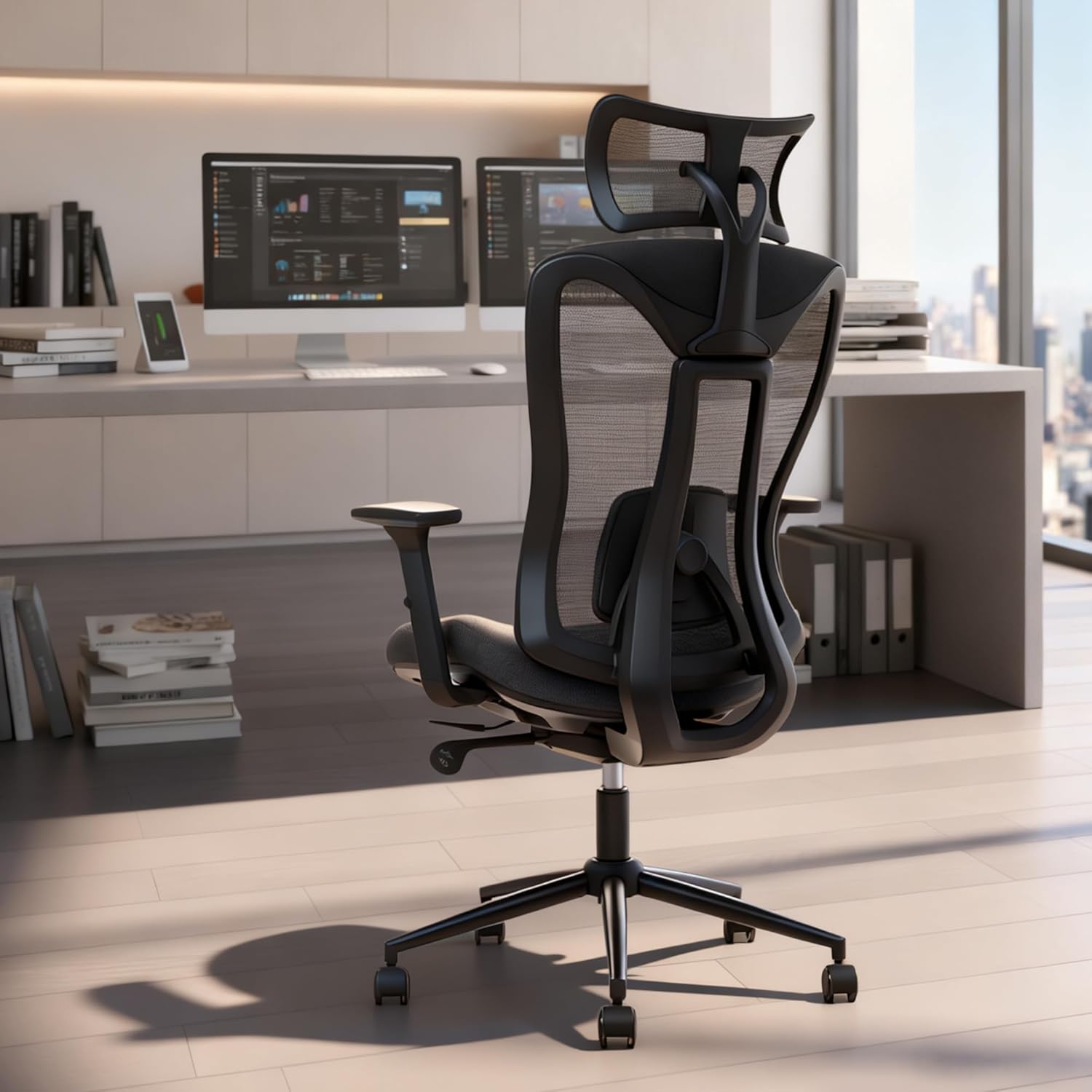 LuxErgo Ergonomic Office Chair Mesh Desk Chair High Back Task Chair with Adjustable Lumbar Support & Seat Depth, Big and Tall Swivel Computer Chair with Wheels for Home Office, Black