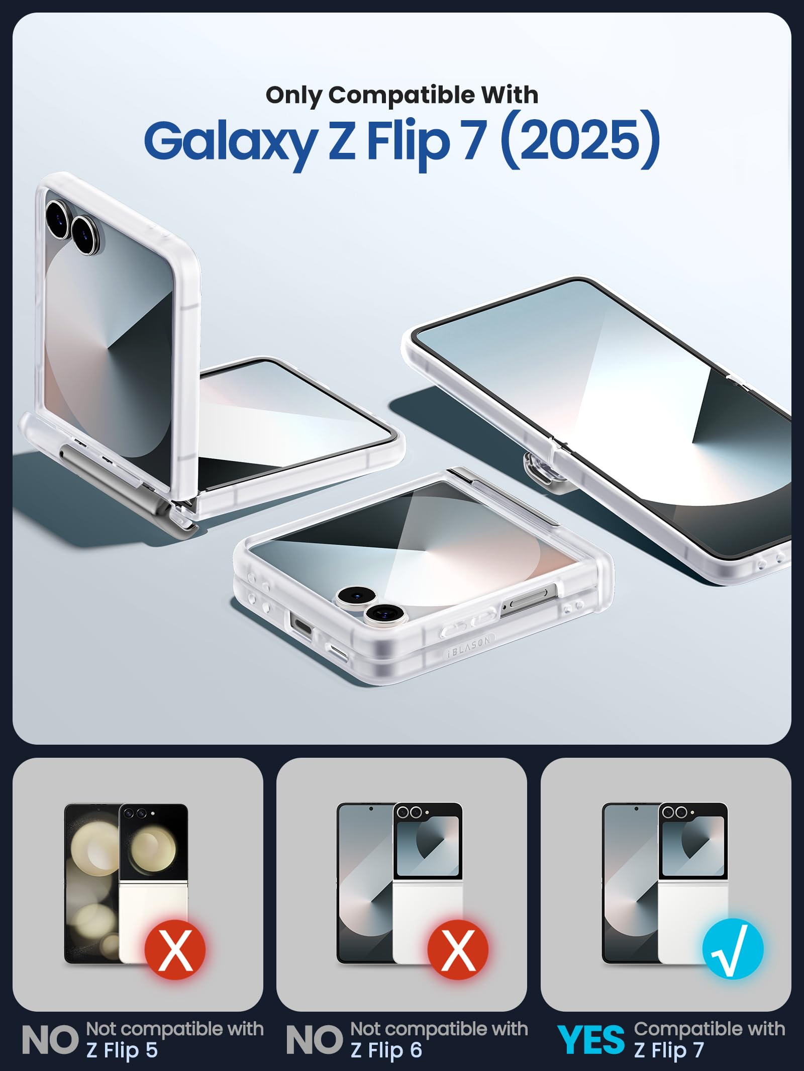 i-Blason for Samsung Galaxy Z Flip 7 Case with Stand [Tempered Glass Screen Protector] [Hinge Protection] [Support Wireless Charging] Slim Matte Protective Magnetic Phone Case for Z Flip 7, Clear