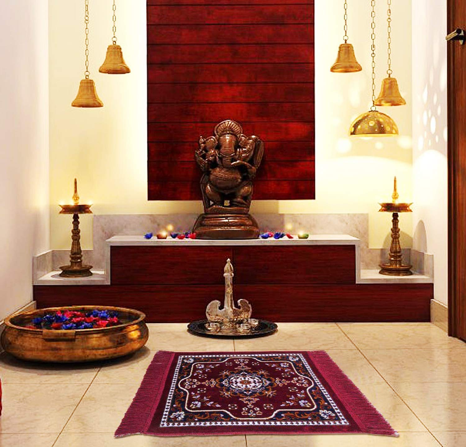 Kuber Industries Rangoli Design Velvet Square Pooja Mat (Maroon), 49 Centimeters, 47 Centimeters 1