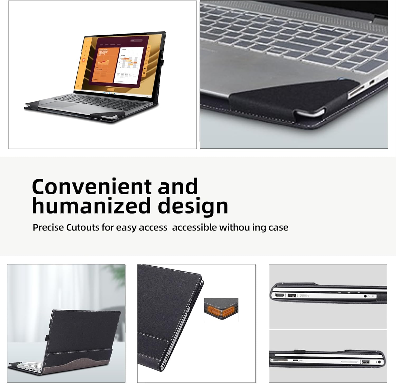 Laptop Case for Dell Latitude 5450 Laptop (2024) 14" All Inclusive Drop Case PU Leather Inside Pocket Cover (Dark Gray)