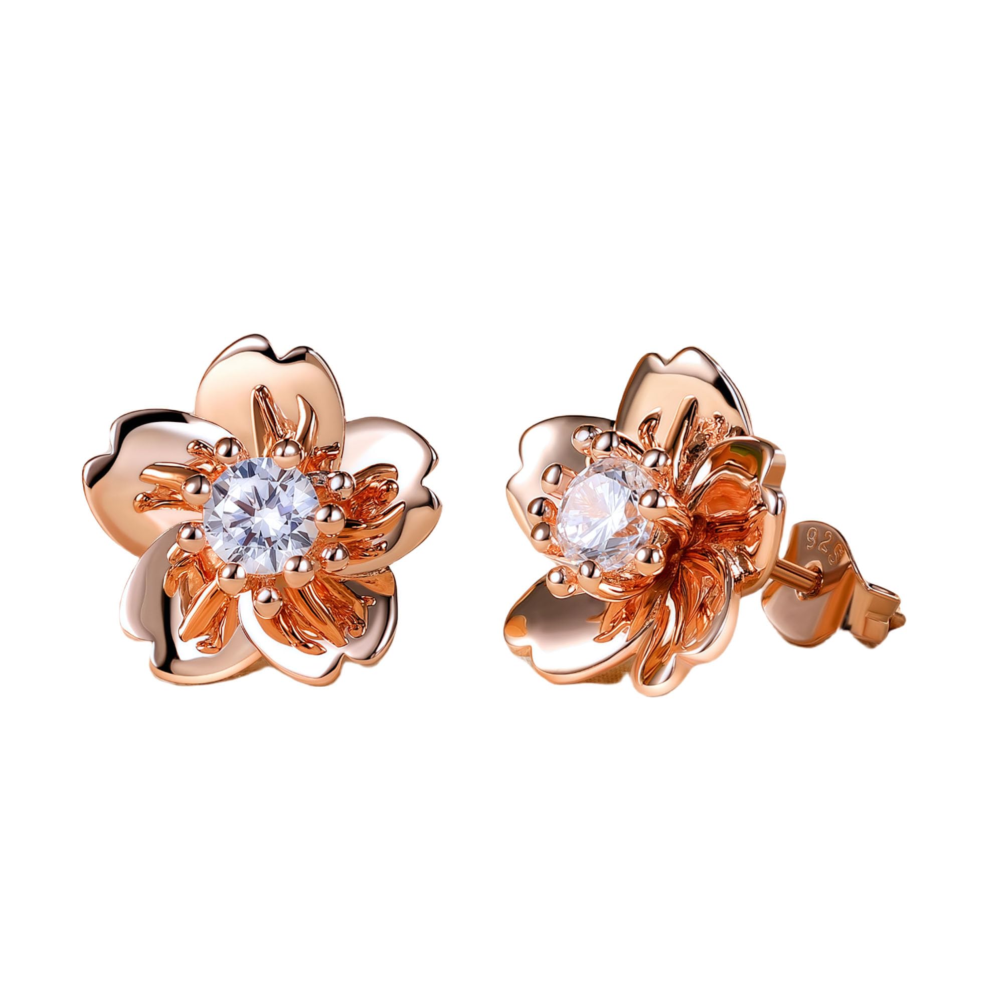 14K Gold Rose Flower Sterling Silver Stud Earrings For Women Dainty Rose Gold Pearl Earrings Hypoallergenic Earrings Cute Studs For Her Nickel Free