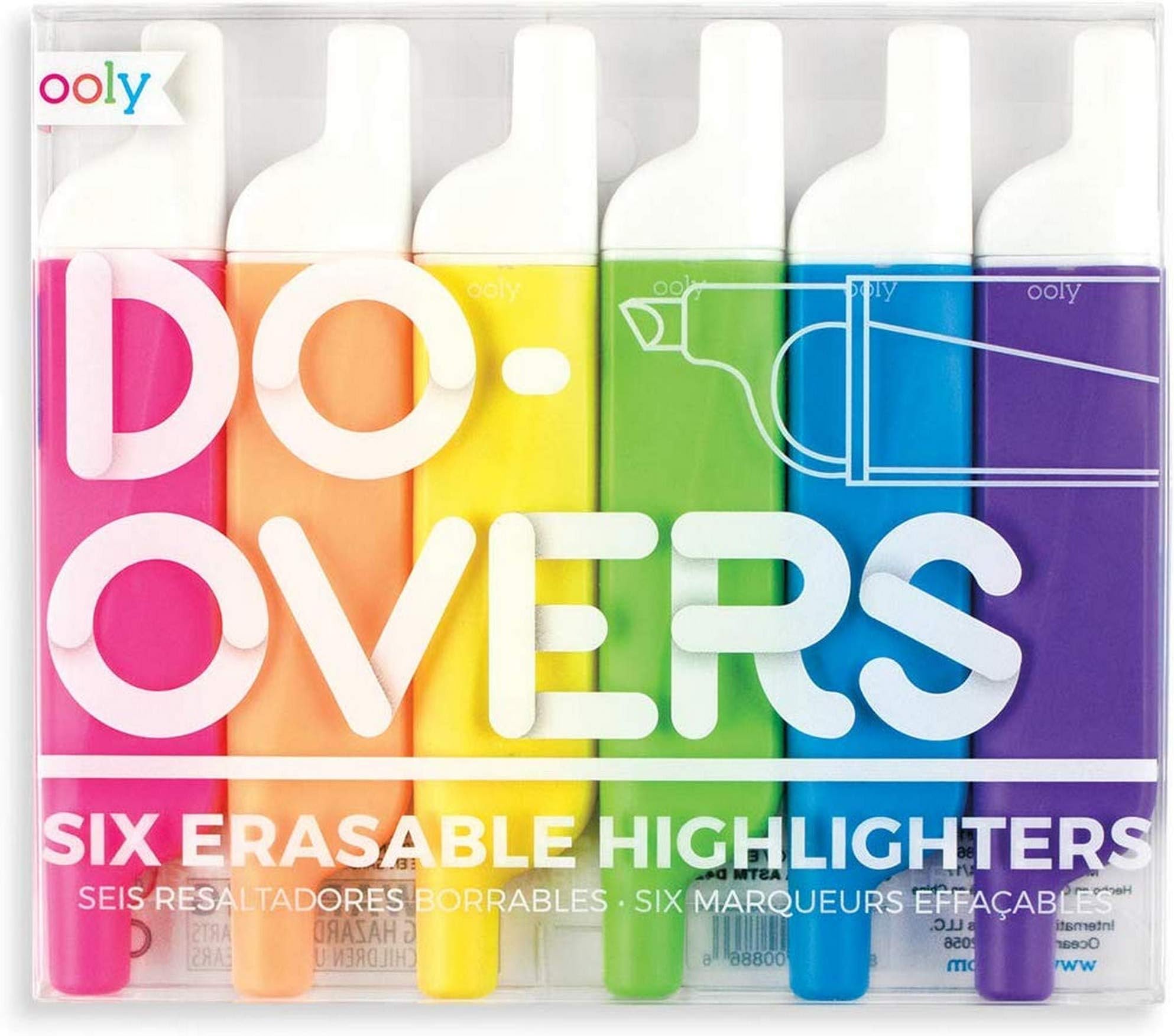Ooly Do-Overs Erasable Highlighters Set of 6 - Chisel Tip-For Note Taking, Drawing, Back to School Supplies for Kids of All Ages - Do Over Highlighters