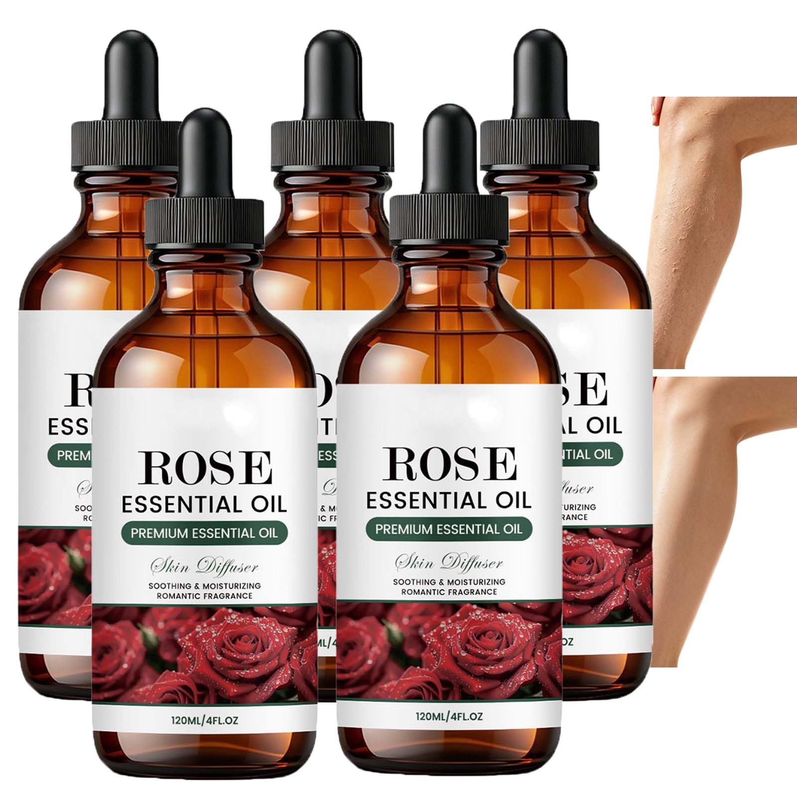 Aceite esencial de rosa hidratante y reafirmante, suero corporal hidratante antienvejecimiento,ligero no graso después de la ducha cuidado corporal,aceites esenciales mezcla calmante (5 piezas)