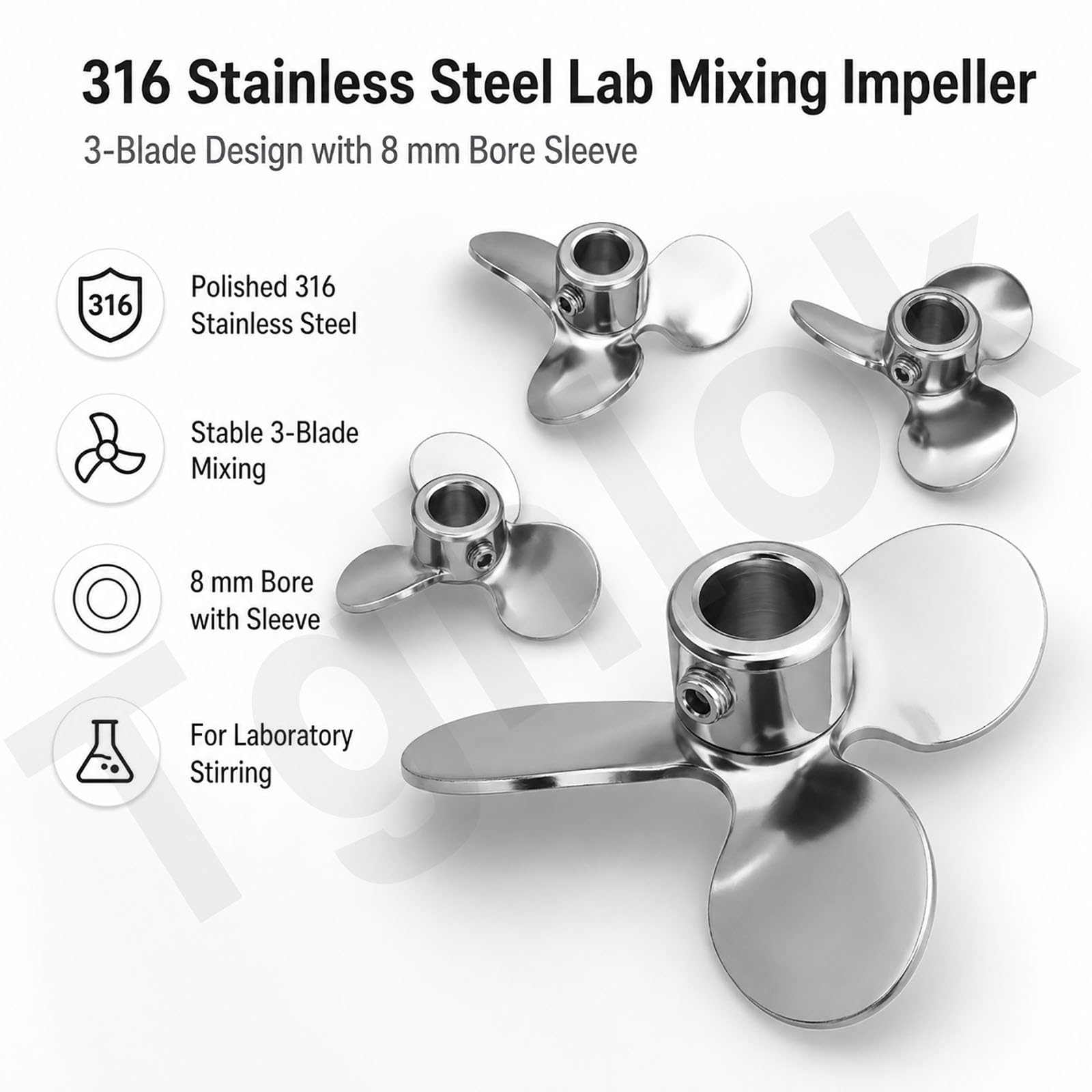 Hélice Mezcladora De 3 Palas De Acero Inoxidable 316, Orificio De 8 Mm, para Agitador De Laboratorio 8 mm 120