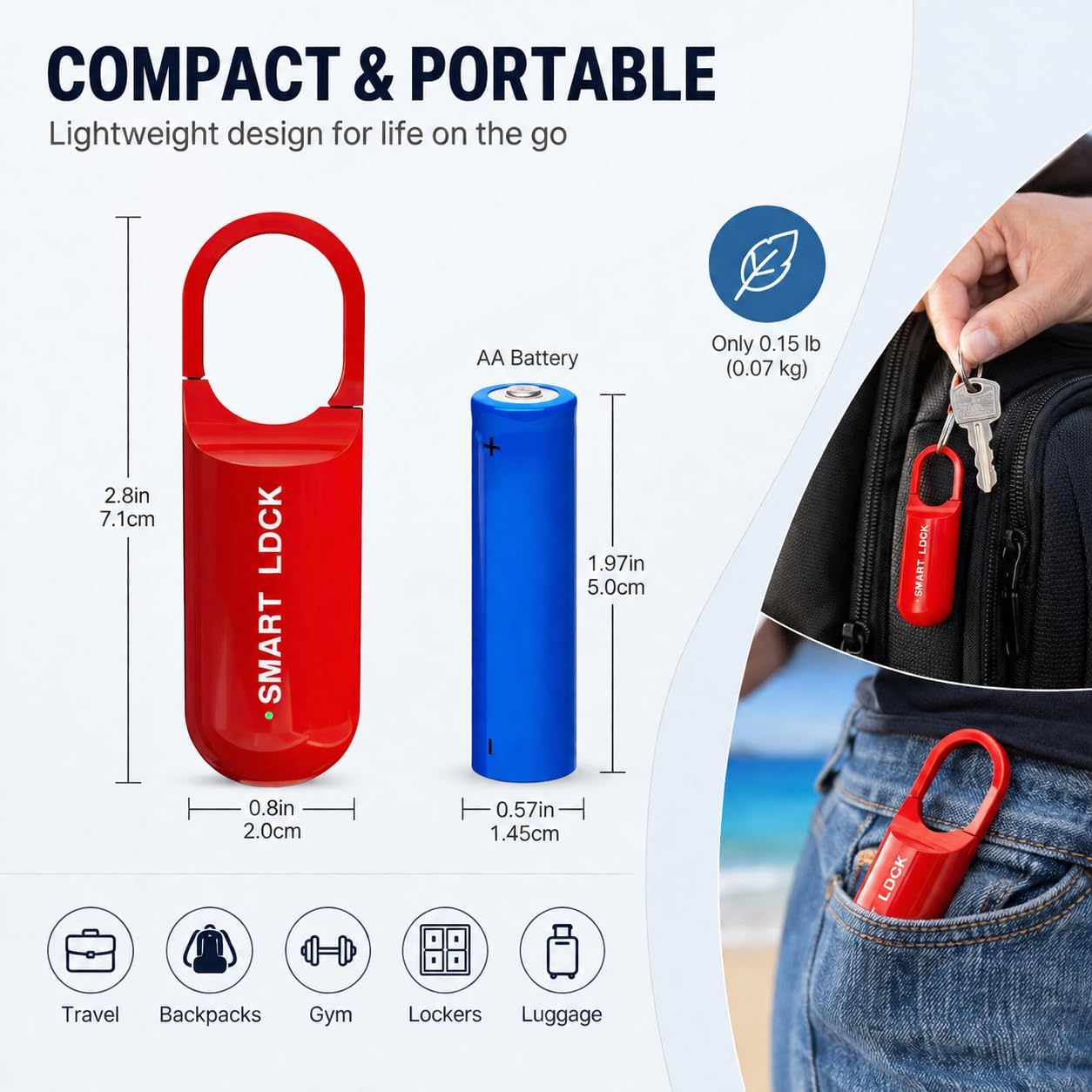 Smart Fingerprint Padlock for Locker, Small Rechargeable Fingerprint Lock, Keyless Biometric Thumbprint Padlock for Gym School Locker, Suitcase, Backpack