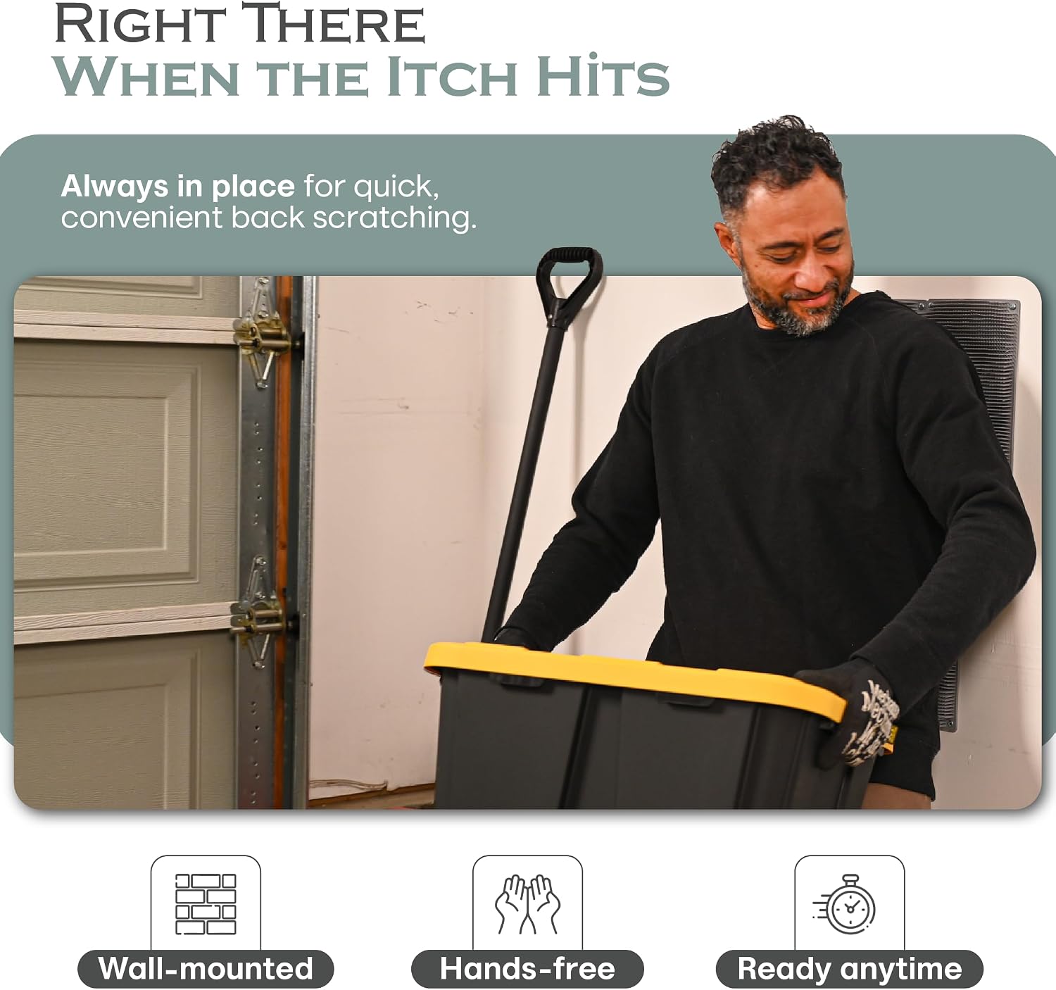 Wall Mounted Back Scratcher, Extra-Firm Bristles, Grey, Shirt On