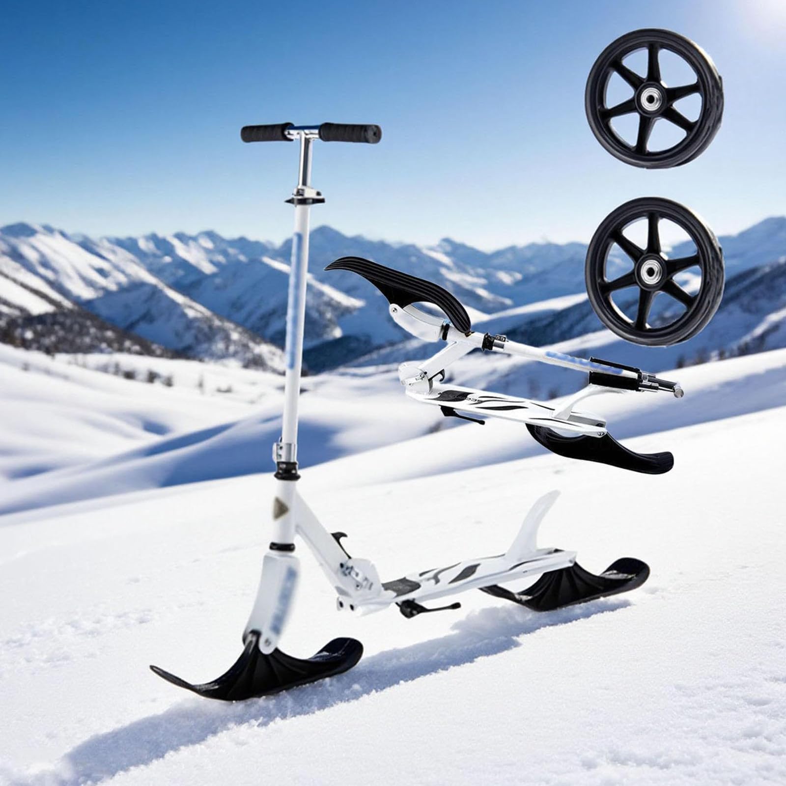 NYANS Trineos De Hielo, Patinete/Bicicleta De Esquí, Manillar Ajustable En Altura, para Niños y Niñas De 3 a 15 Años. Portátil y Plegable para Patinaje sobre Hielo, Esquí y Terreno Llano