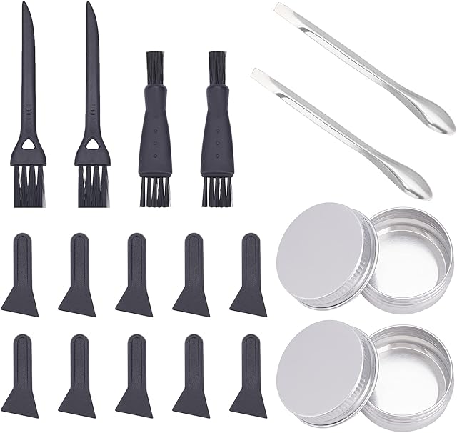 GORGECRAFT Pollen Scrapers Kit for Grinder Spices Grinder Cleaning Kit Including 10Pcs Black Plastic Scraper+ 4Pcs Cleaning Brush+ 2Pcs Stainless Steel Micro Spoon+ 2Pcs Round Aluminium Tin Cans