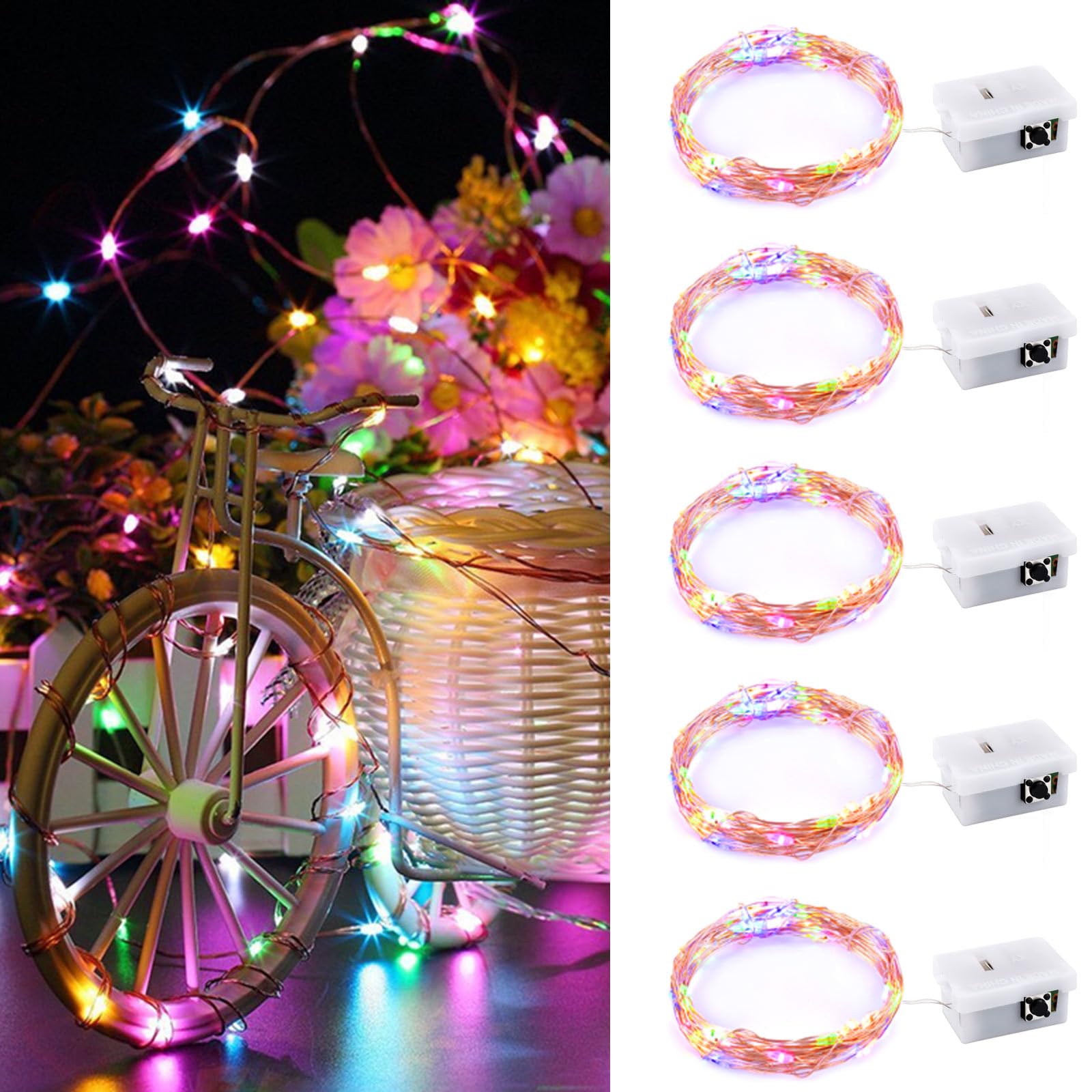 BROTOU LED String Lights, 3 Modes 3M 30 LED Battery Operated Fairy Lights, Waterproof Copper Wire Lights for in/Outdoor Decoration, DIY Parties of Christmas, Halloween, Birthday (Multicolor, 5 Pack)