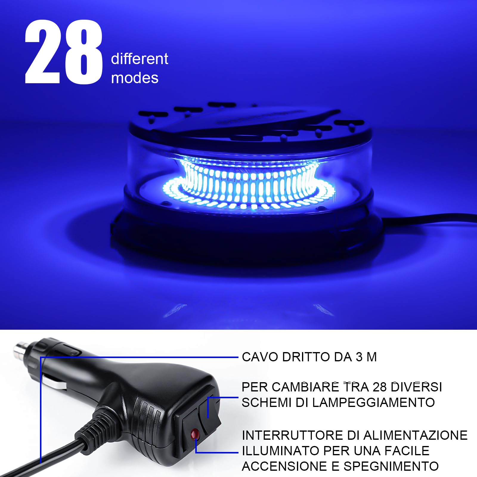 Luce blu auto lampeggiante luci base magnetica LED lampeggiante rotante 12v luce di avvertimento con magnetico e 3 metri di cavo per auto auto camion