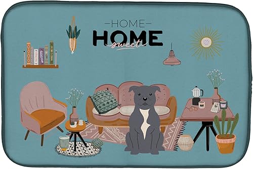 Miniatura 285 de Caroline's Treasures CK7824DDM - Tapete absorbente para secado de platos con diseño de bulldog inglés, rojo y blanco, para encimera de cocina, 14 x