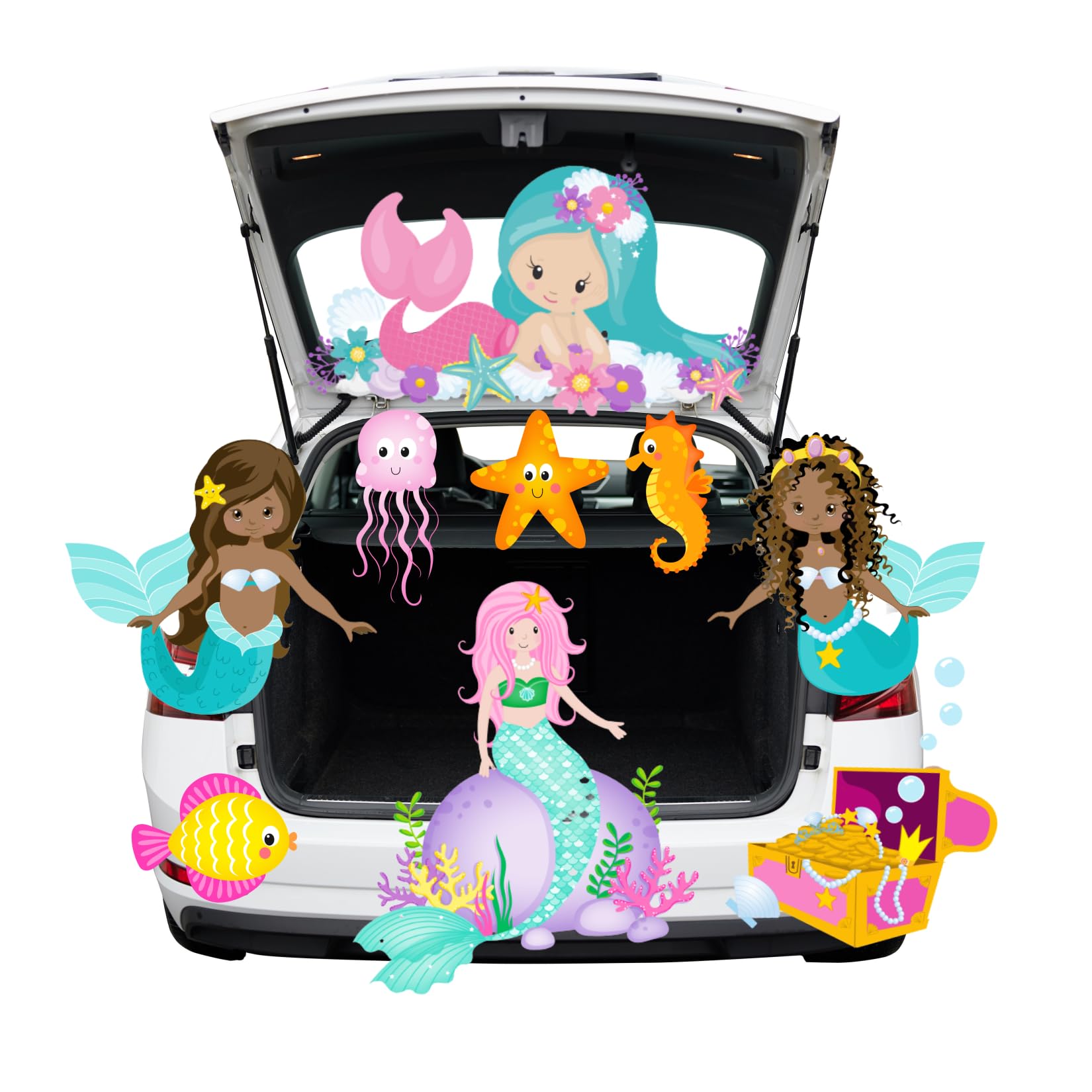 Trunk or Treat Car Decorations Kit - 9 Pcs Halloween Decorations Trunk or Treat Mermaid Decors for Car, Garage, Archway, Home, Outdoor with Adhesive