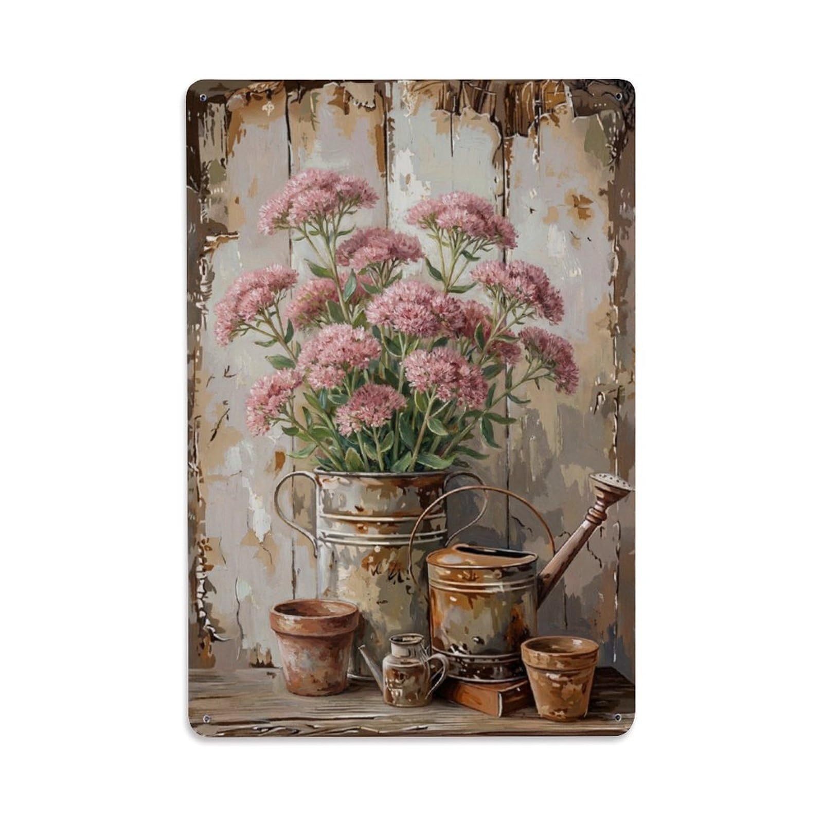 Vintage Flower Bunch Sedum Pastoral Aesthetics Metal Tin Sign