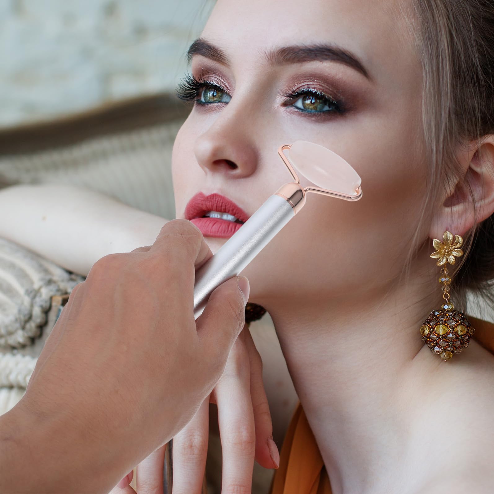 IMIKEYA Rullo Argento Jade Cristallo 1 di Viso Massaggiante in e 3-in-1 da Lega di Zinco Ridurre le Rughe e Stimolare la Produzione di Collagene Set Cura per per Pelle Femminile