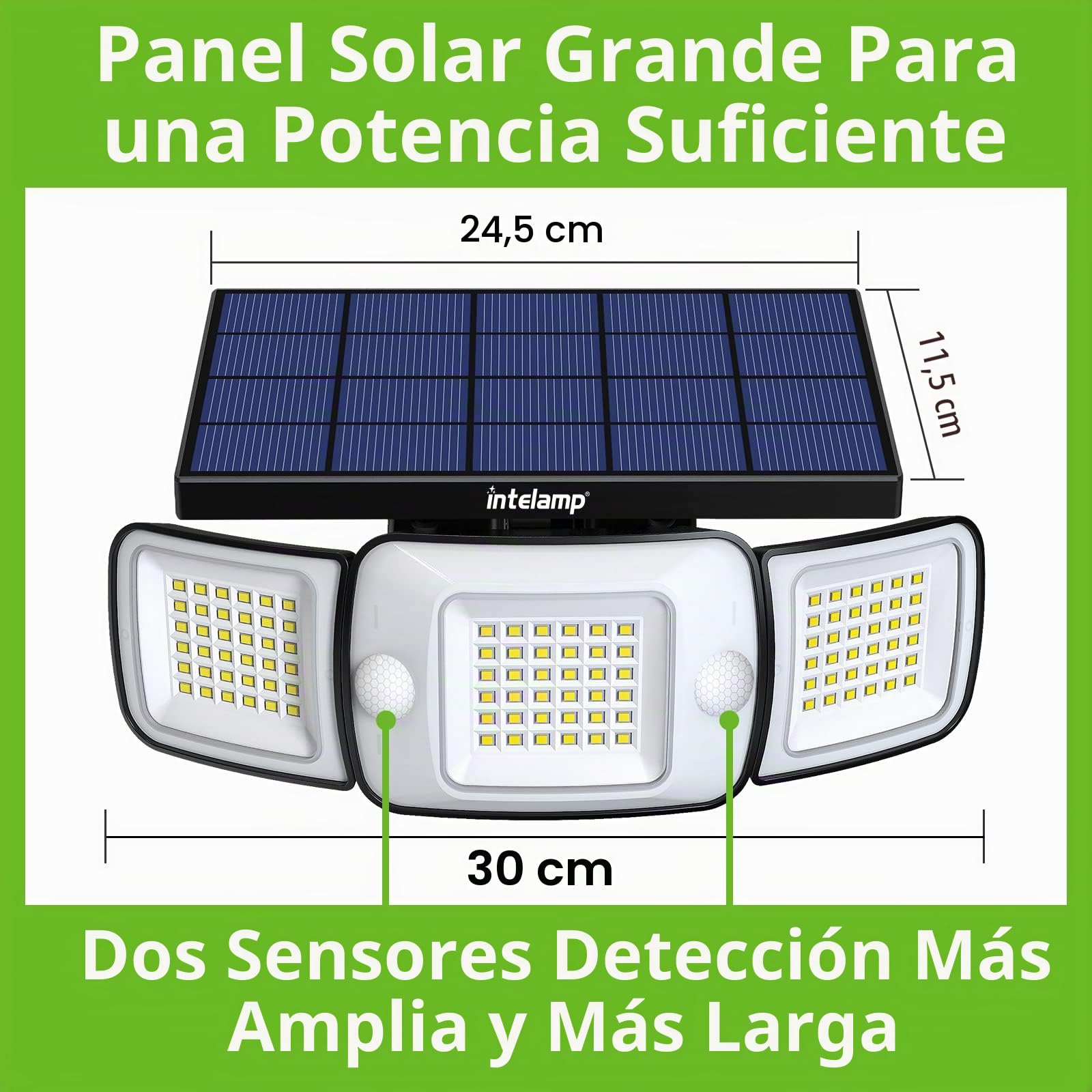 intelamp Luz solar exterior 6000mAh luz solar exterior con sensor de movimiento 1200LM IP65 impermeable proyector solar gran angular luces (2 unidades) | Lámpara solar exterior con sensor de movimiento, IP65, iluminación exterior para jardín, garaje