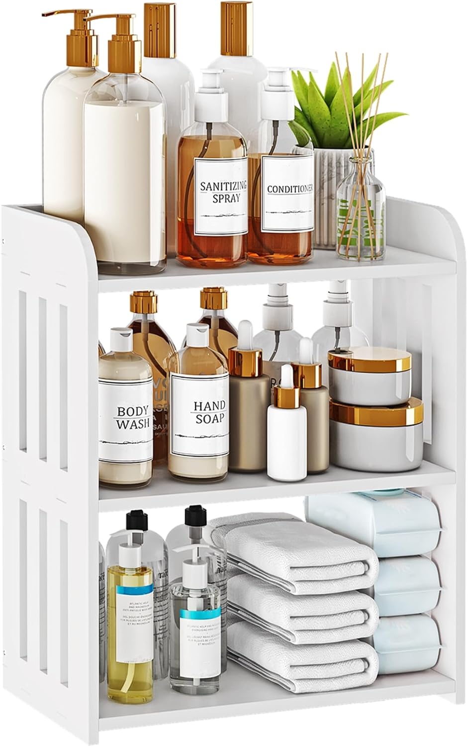 Bathroom Countertop Organizer, 3-Tier Vanity Organizer and Storage for Cosmetic Skincare Perfume, White Storage Shelf for Bathroom Kitchen Corner 3 Tier