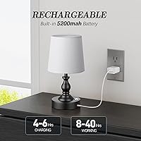 Vista 3 de PARTPHONER Mini Cordless LED Table Lamp, 5200mAh Rechargeable Battery Operated Lamp, 3-Level Brightness, Touch Dimmable Desk Lamp, Bedside Night